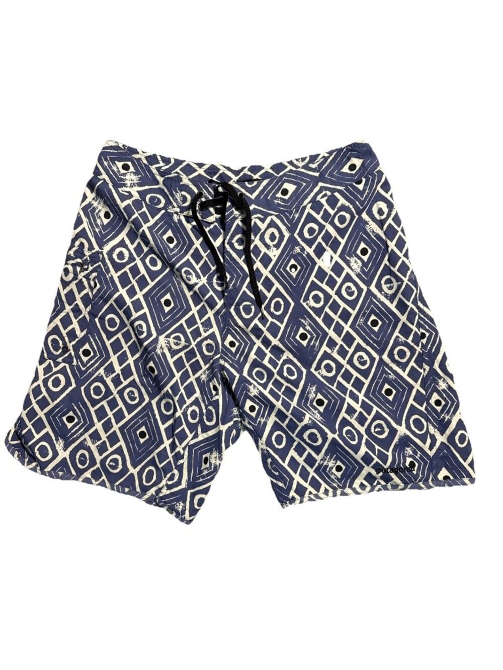 Patagonia Men's Aztec Geometric Board Swim Shorts Blue White Lined Size 32